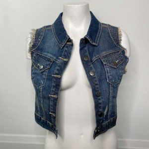 Distressed jean vest